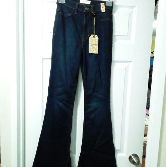 Brand New Vibrant m.i.u Womens Size 3(W25) Bell bottom Type Wide Leg Blue Jeans - Picture 2 of 15